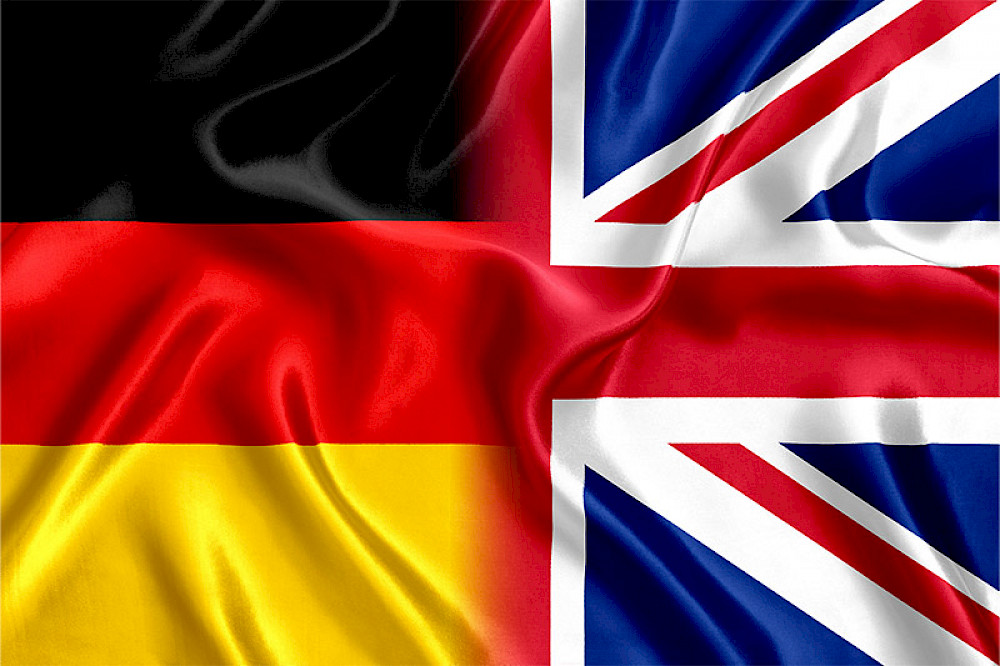 Image shows the German and British flags.